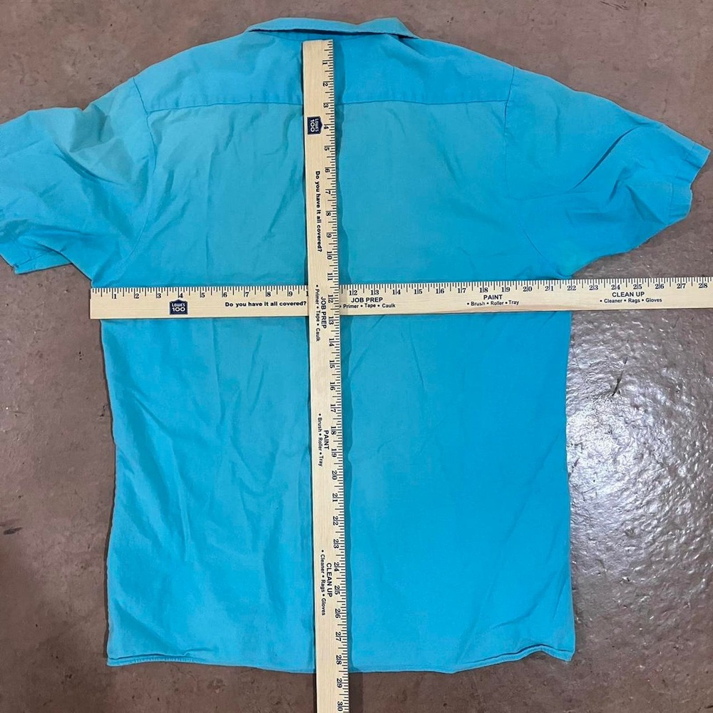 Vintage 90s Turquoise Blue Short Sleeve Star Patch Button Up - Picture 5 of 5